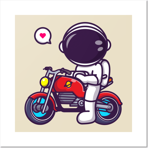 Cute Astronaut Riding Motorcycle Cartoon Wall Art by Catalyst Labs